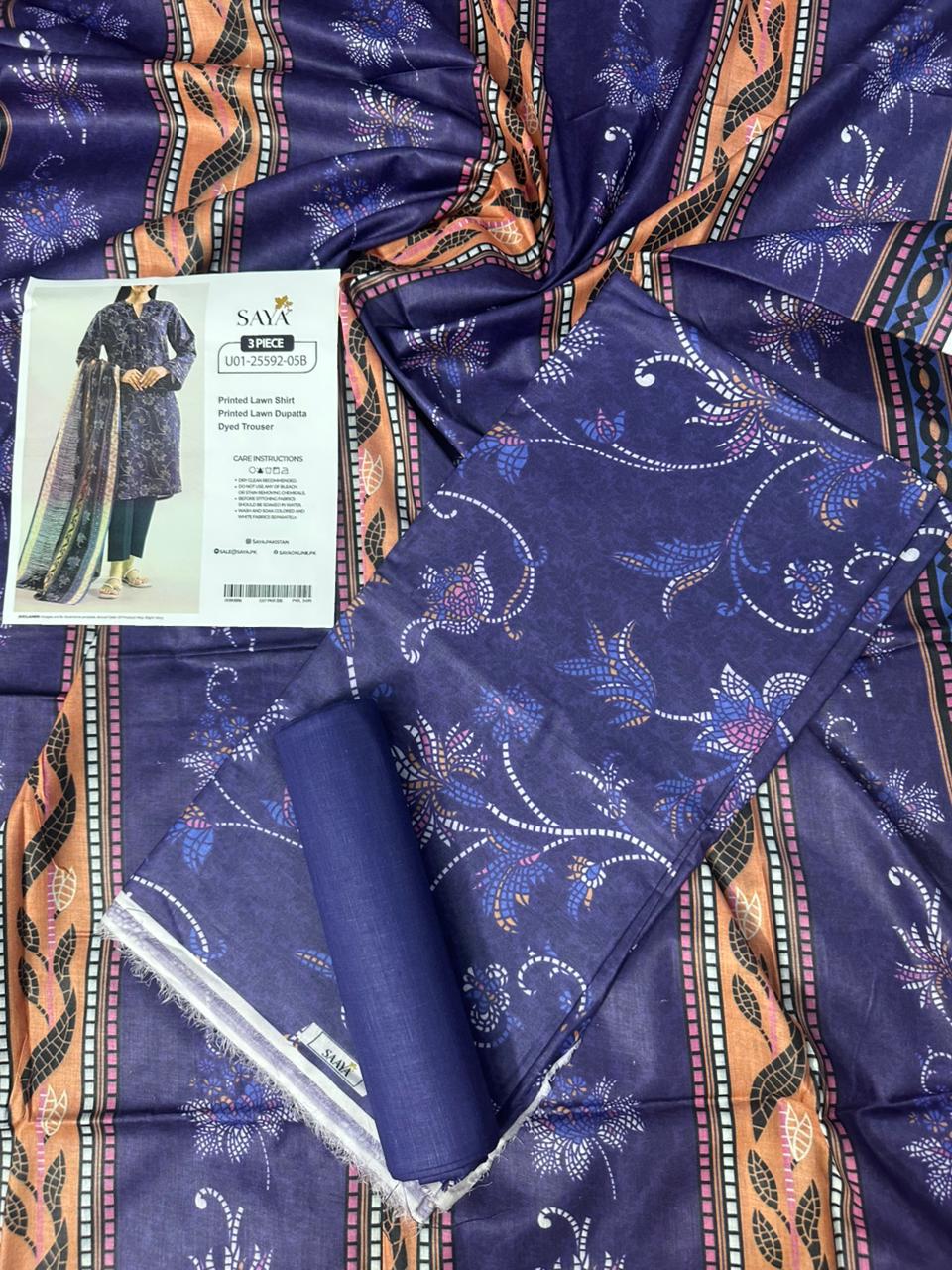 🔰💖 SAYA SUMMER COLLECTION 💖🔰✨ 3 PIECE UNSTITCHED LAWN ✨U01-25592-05B