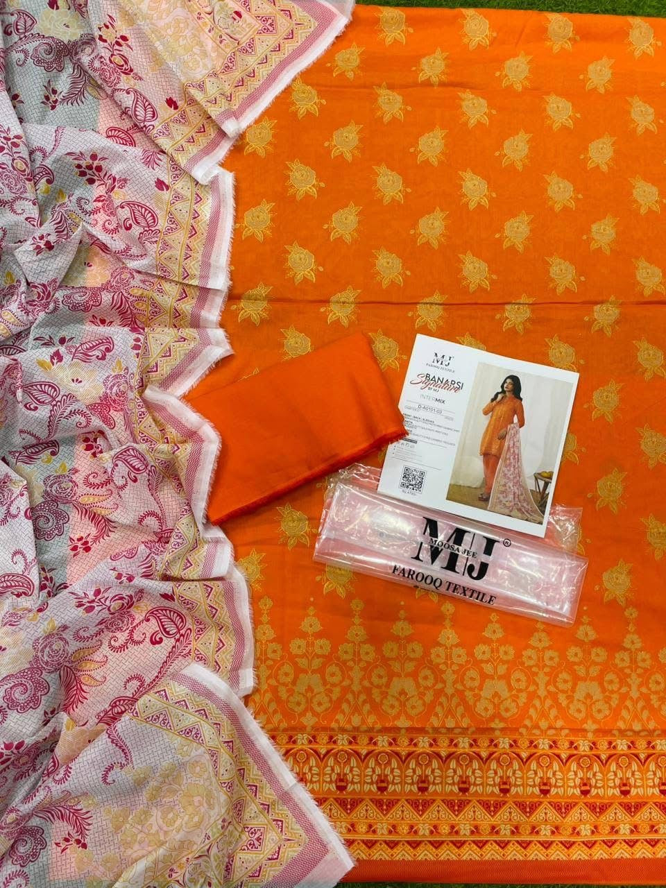 ✨ Gold Paste Printed by MJ ✨ Lawn Unstitched Lawn 100% Original Lawn 3 Pieces ❤️🔥