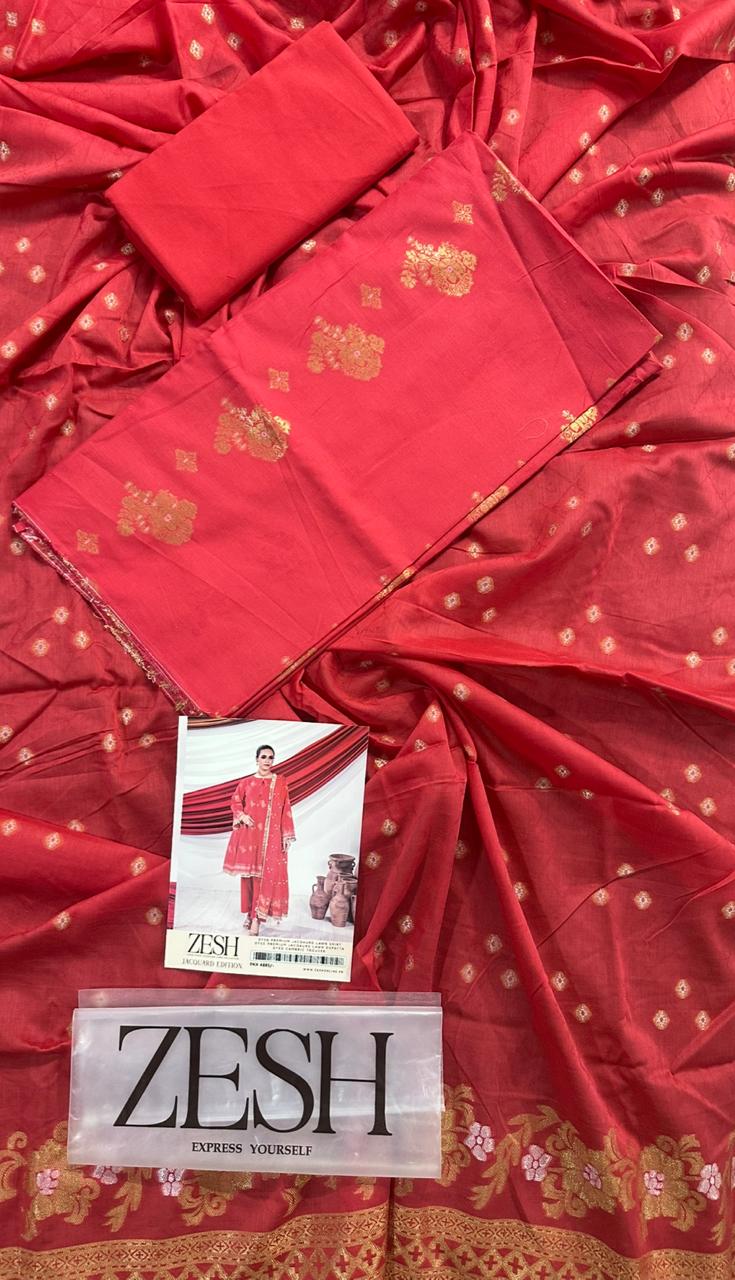 ZESH Unstitched Jacquard 100% Original 3 PCs Suit In WHOLESALE PRICE 💯✨