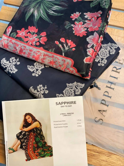 🌸 SAPPHIRE 🌸☀️ Summer Collection 2025 ☀️💎 3 Piece Unstitched Lawn 💎