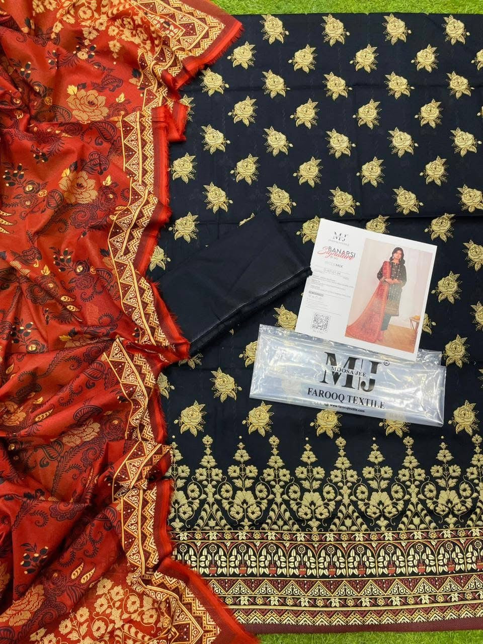 ✨ Gold Paste Printed by MJ ✨ Lawn Unstitched Lawn 100% Original Lawn 3 Pieces ❤️🔥