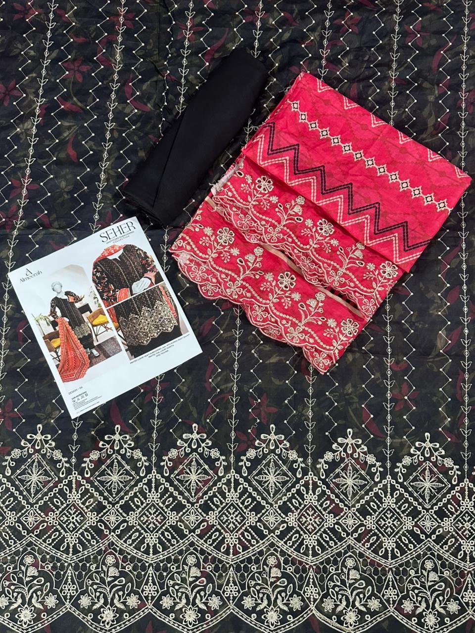 🧡🔥 ALMEERAH Sehar Embroidery Cutwork Dupatta 3 Pieces 🔥❤️