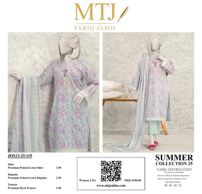MTJ Summer Collection 2025 | 3 Piece Unstitched Digital Printed Lawn | Airjet Lawn Shirt, Dupatta & Trouser 🔥
