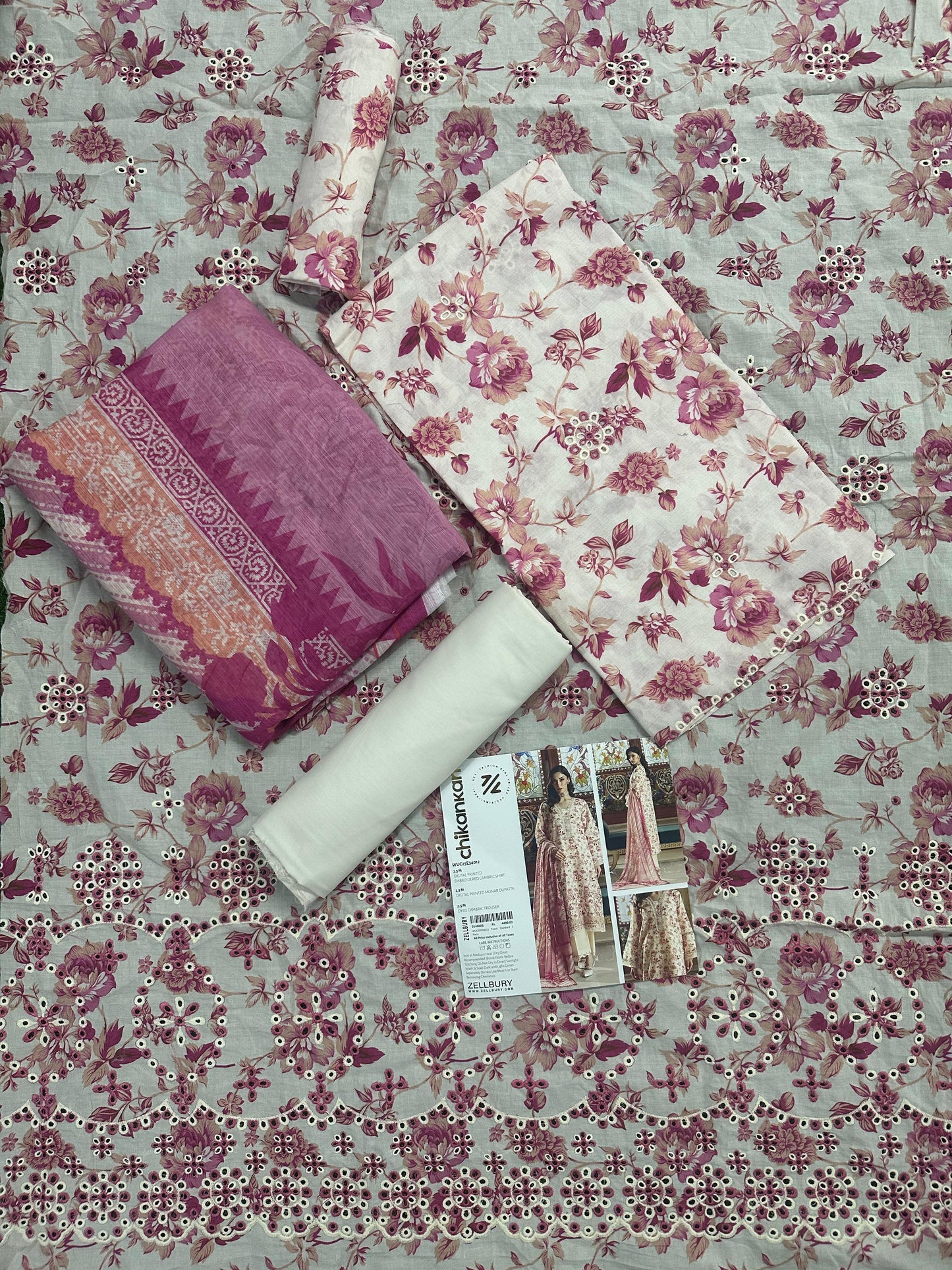 🌸✨ Zellbury Signature Unstitched Fancy Chikankari Luxury 3 Pieces ✨🌸