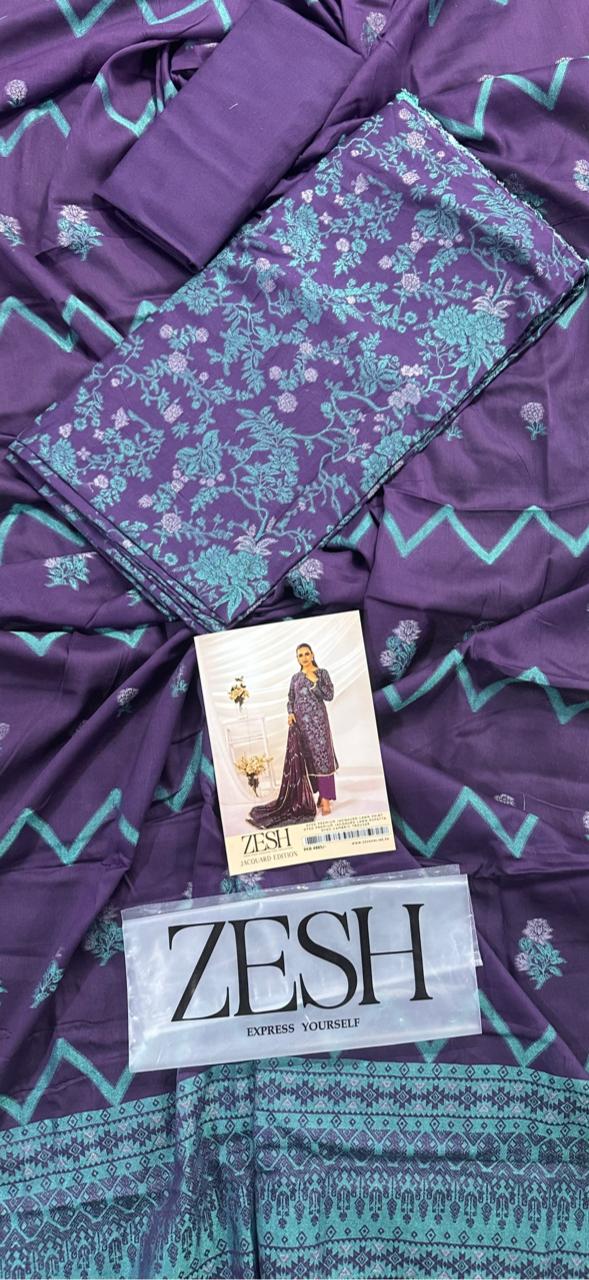 ZESH Unstitched Jacquard 100% Original 3 PCs Suit In WHOLESALE PRICE 💯✨