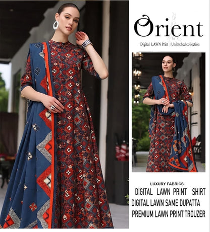 Orient Unstitched Lawn 3 Piece in Wholesale Price 🔥