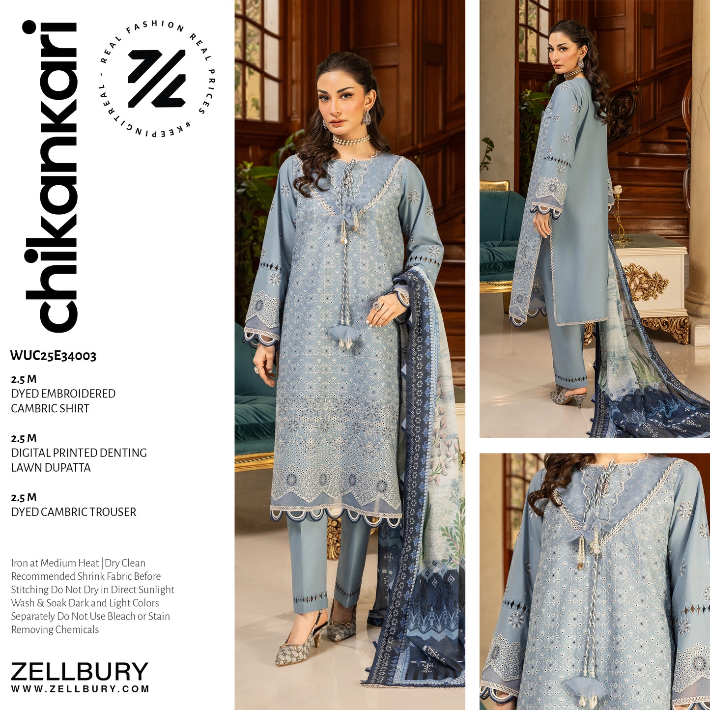 🌸✨ Zellbury Signature Unstitched Fancy Chikankari Luxury 3 Pieces ✨🌸