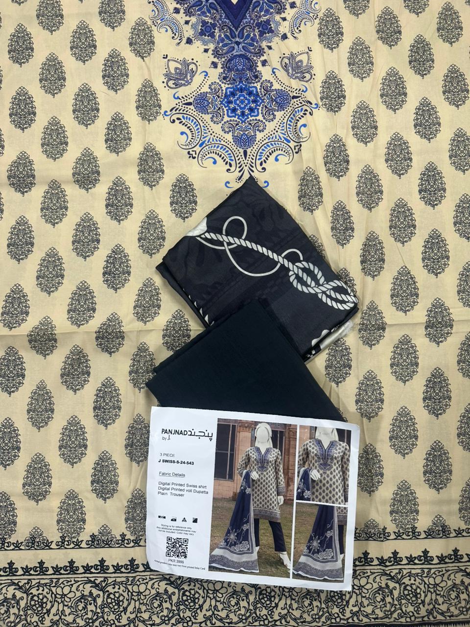 🌟 Panjnad by J. – Silk Unstitched 3PCS 🌟