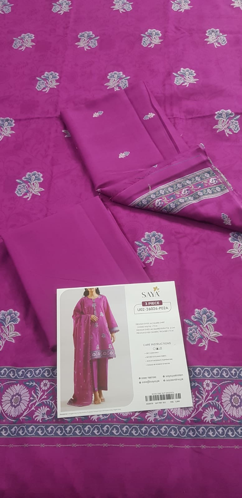 Saya Unstitched Jacquard 100% Original Cotton 3 PCs Suit In WHOLESALE PRICE 💯✨