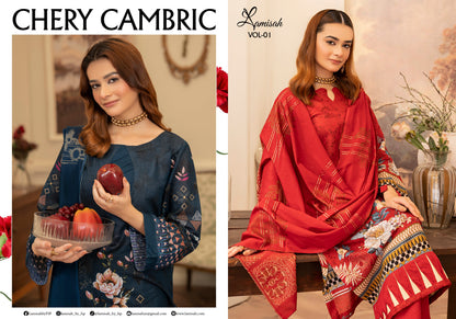 ✨ Cherry Premium Cambric Lawn – 3pc Airjet Dubby Print Collection (Vol. 01)
💕 By Lamisah Textile – Latest Vol. 2025 💕