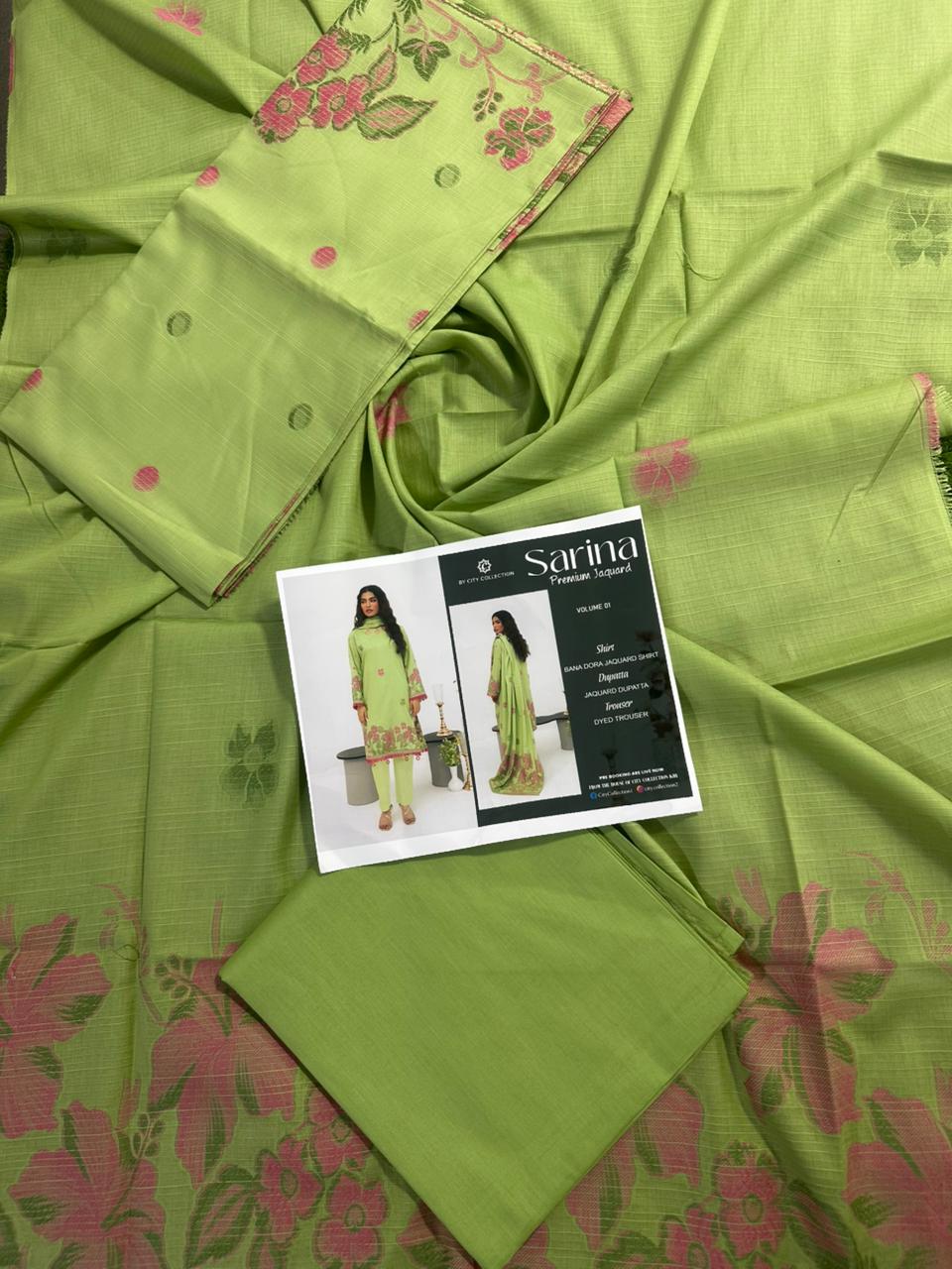 ✨ SARINA Unstitched Jacquard 3-Piece Collection ✨ PISTA PINK JACQUARD