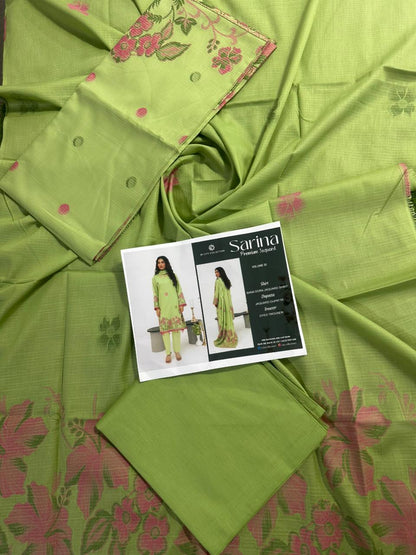 ✨ SARINA Unstitched Jacquard 3-Piece Collection ✨ PISTA PINK JACQUARD