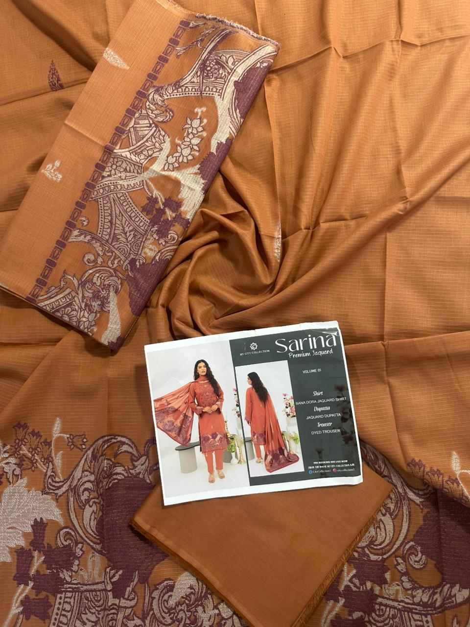 ✨ SARINA Unstitched Jacquard 3-Piece Collection ✨ Soft Brown