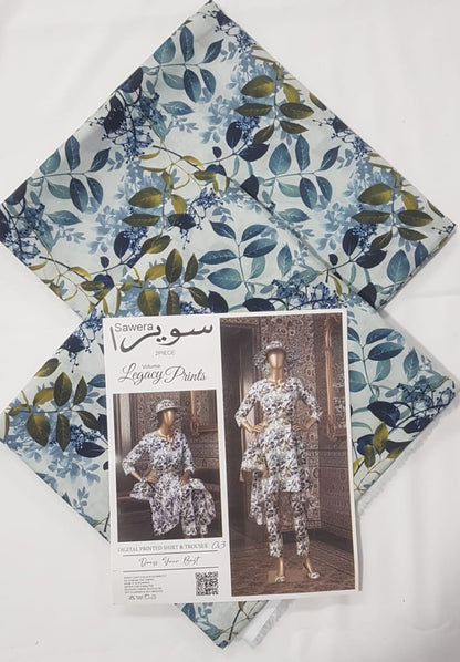 🌟 SAWERA Legacy Prints 100% Original Lawn 2 PC Unstitched – Series 2025 🌟
