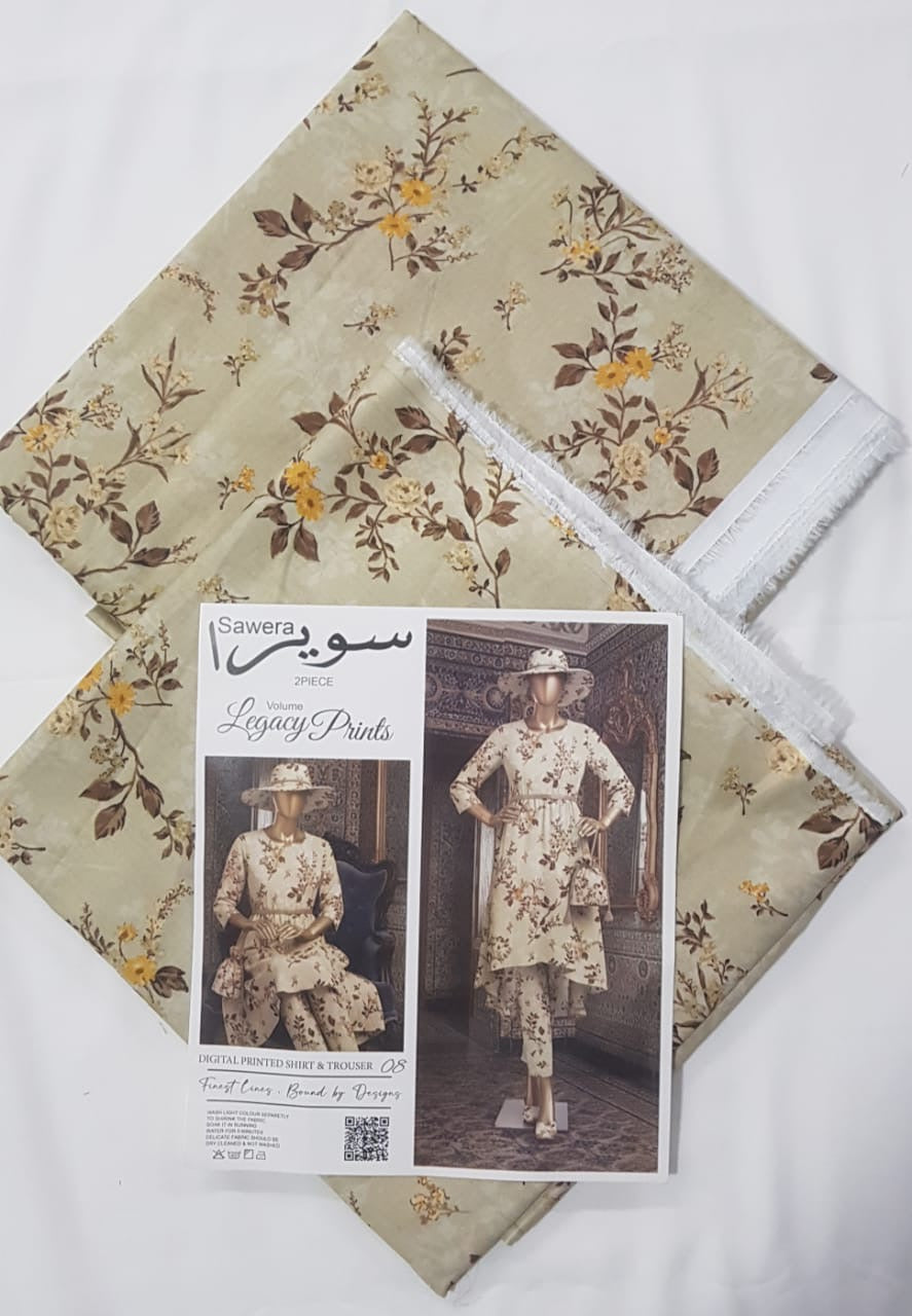 🌟 SAWERA Legacy Prints 100% Original Lawn 2 PC Unstitched – Series 2025 🌟