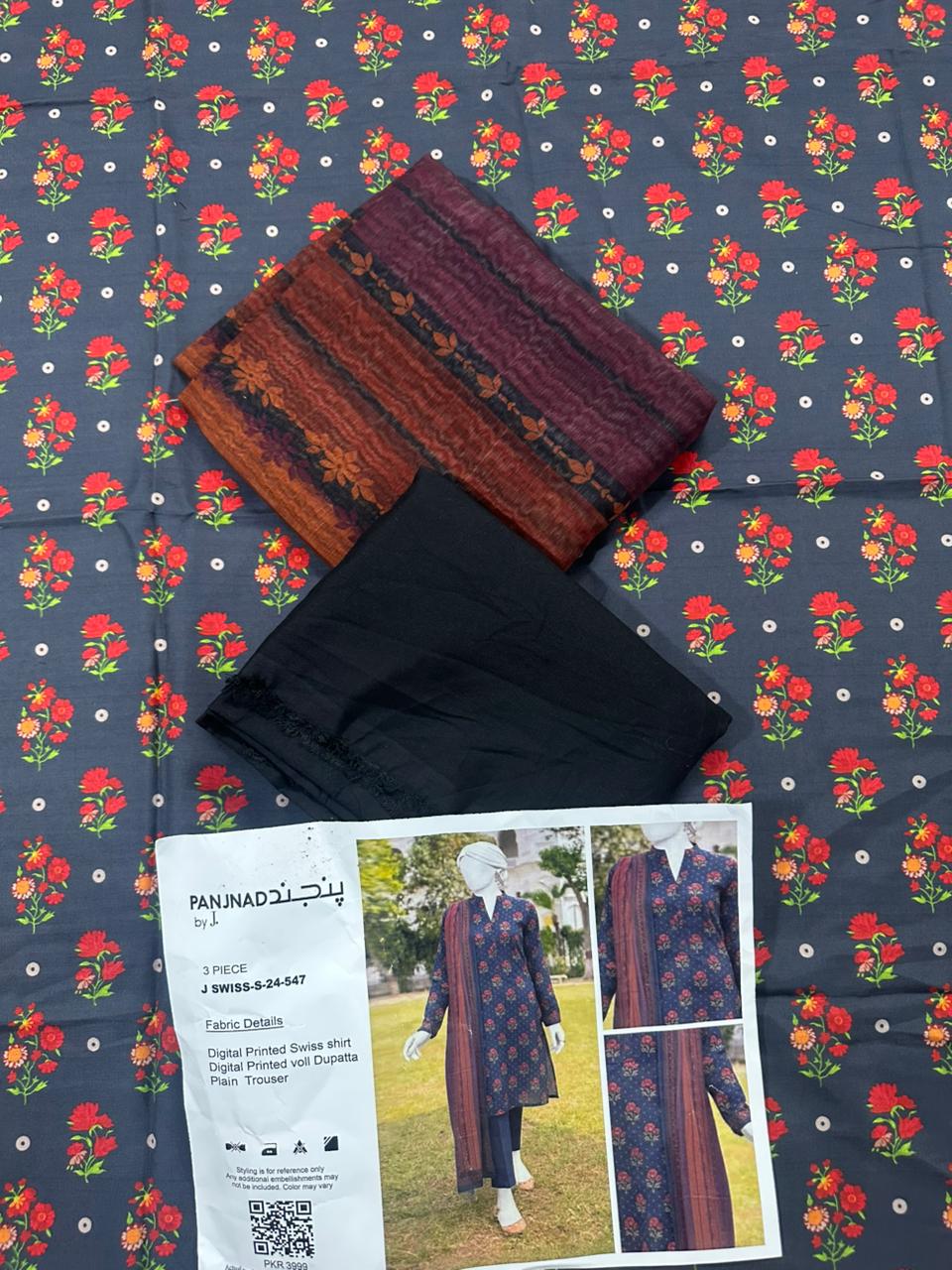 🌟 Panjnad by J. – Silk Unstitched 3PCS 🌟