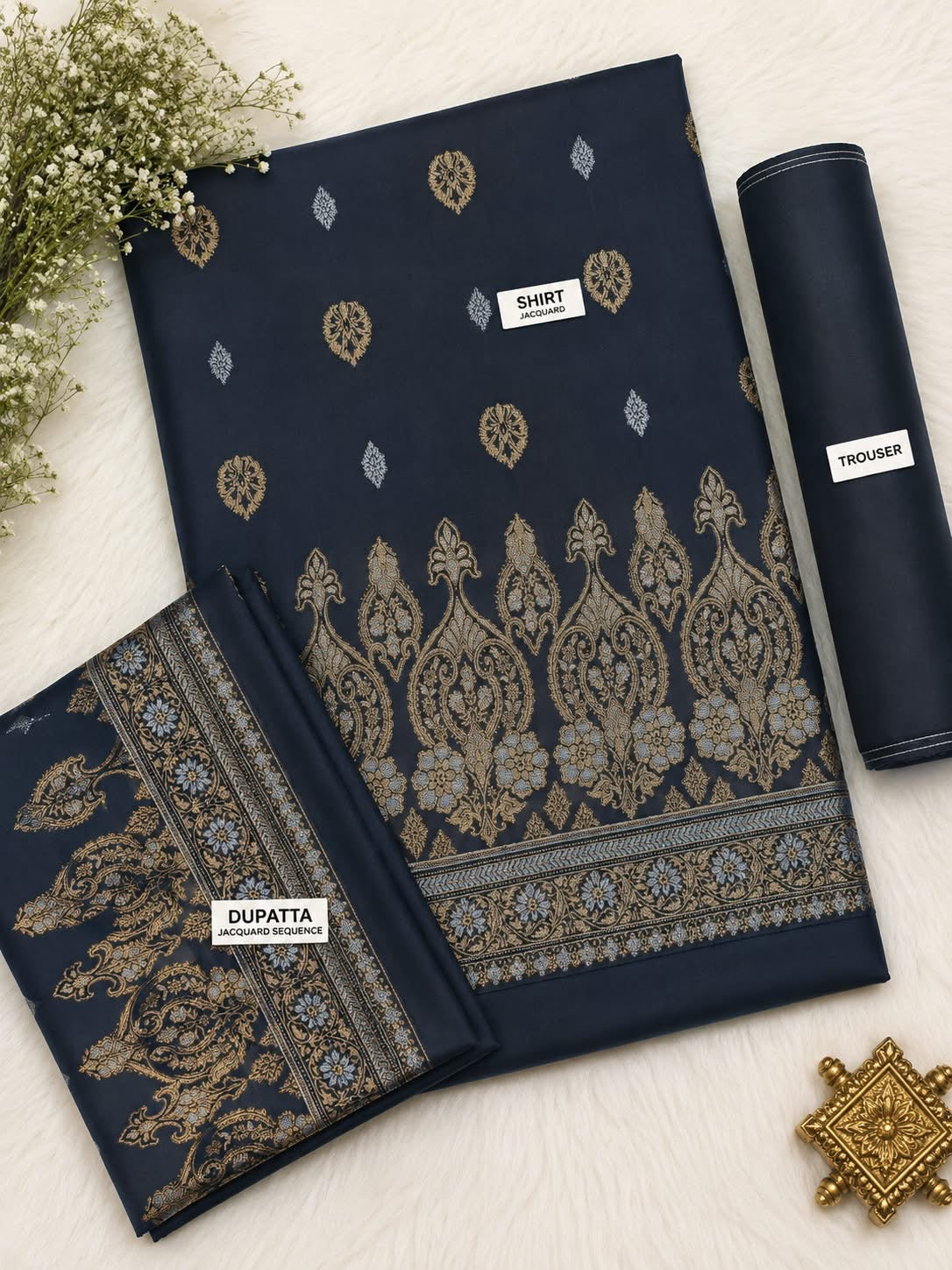 Zaman Black Silver Jacquard 3Pcs