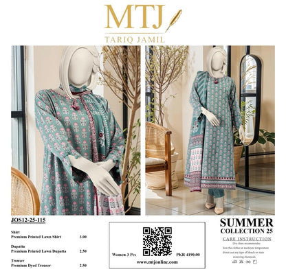 MTJ Summer Collection 2025 | 3 Piece Unstitched Digital Printed Lawn | Airjet Lawn Shirt, Dupatta & Trouser 🔥