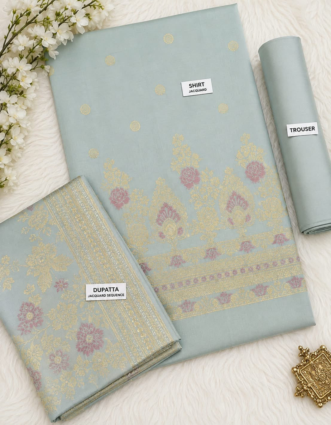 Zaman Aqua Gold Jacquard 3Pcs