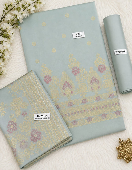 Zaman Aqua Gold Jacquard 3Pcs