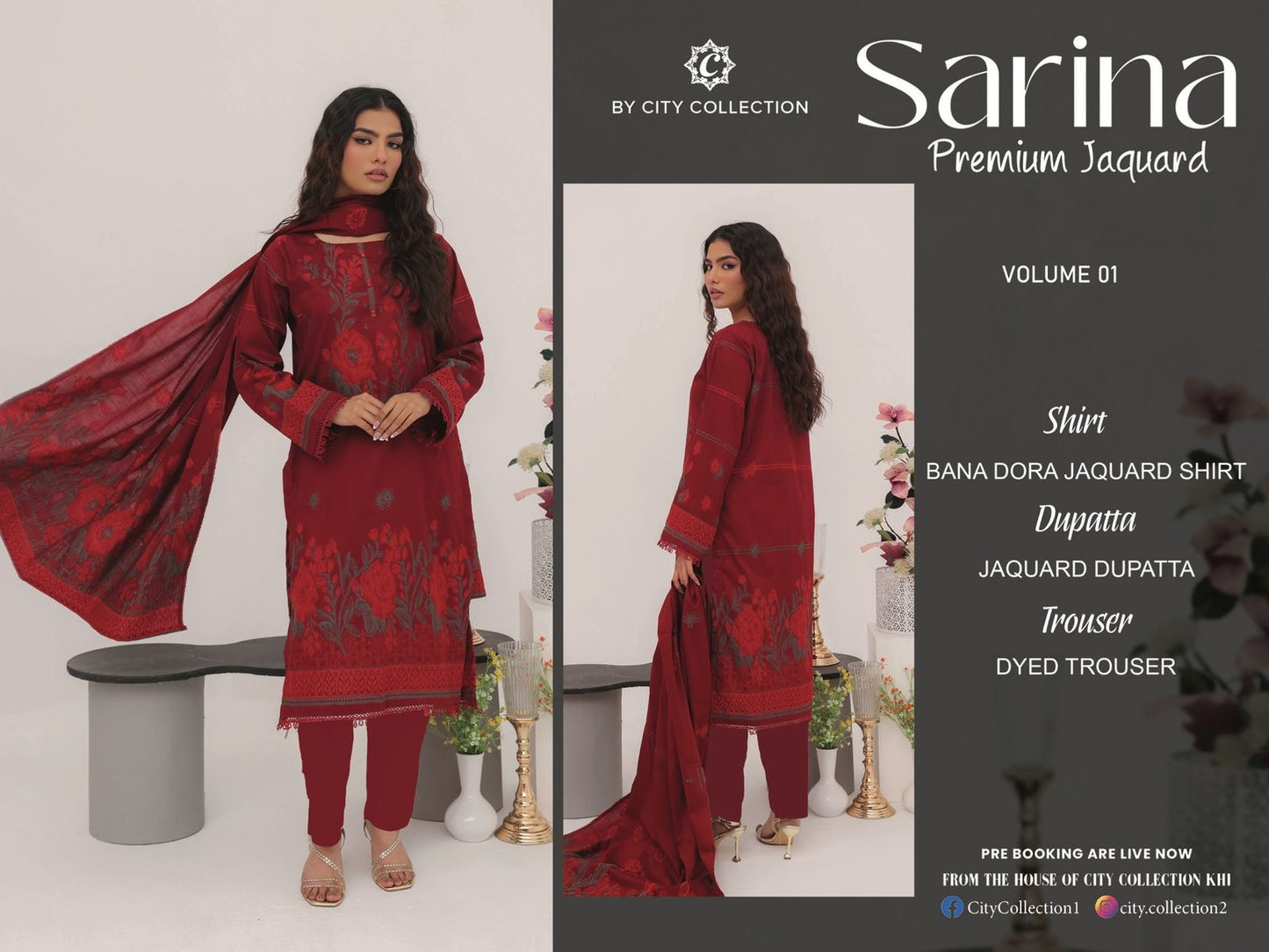 ✨ SARINA Unstitched Jacquard 3-Piece Collection ✨ Maroon SeaGreen