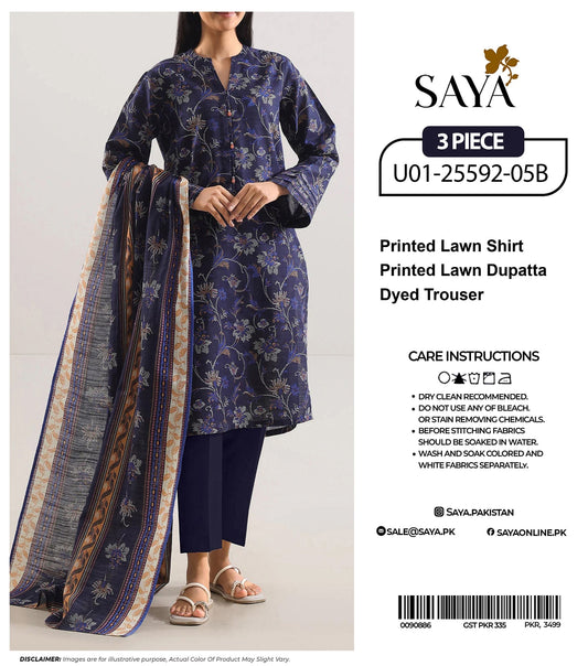 🔰💖 SAYA SUMMER COLLECTION 💖🔰✨ 3 PIECE UNSTITCHED LAWN ✨U01-25592-05B