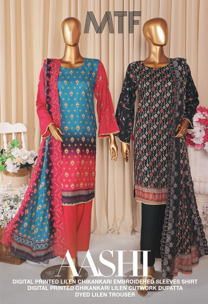 MTF AASHI Lilen Chikankari Embroidered 3 Piece Collection 2025