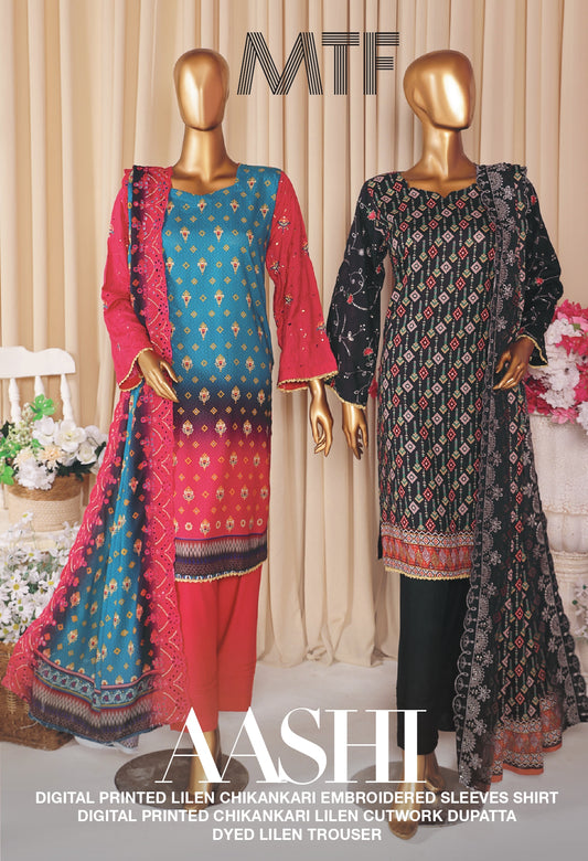 MTF AASHI Lilen Chikankari Embroidered 3 Piece Collection 2025