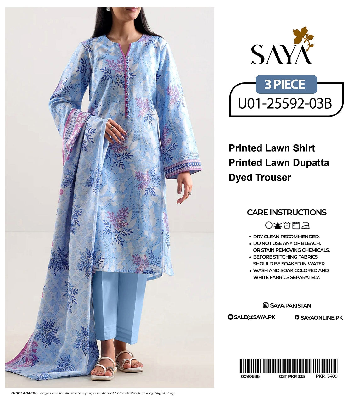 🔰💖 SAYA SUMMER COLLECTION 💖🔰✨ 3 PIECE UNSTITCHED LAWN ✨U01-25592-03B