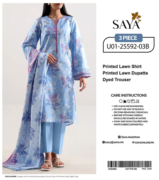 🔰💖 SAYA SUMMER COLLECTION 💖🔰✨ 3 PIECE UNSTITCHED LAWN ✨U01-25592-03B