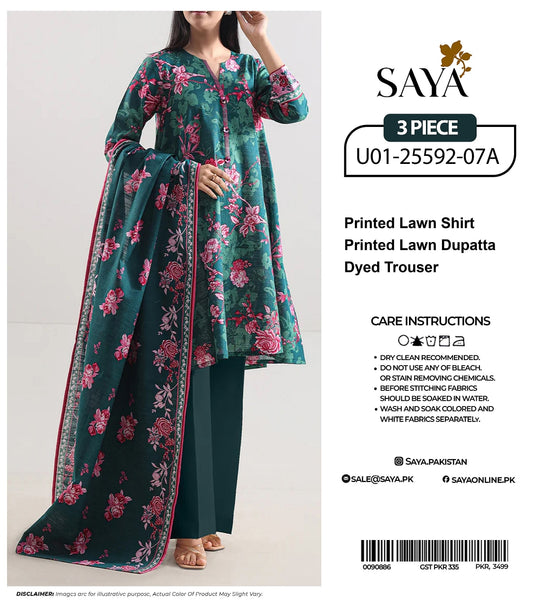 🔰💖 SAYA SUMMER COLLECTION 💖🔰✨ 3 PIECE UNSTITCHED LAWN ✨U01-25592-07A
