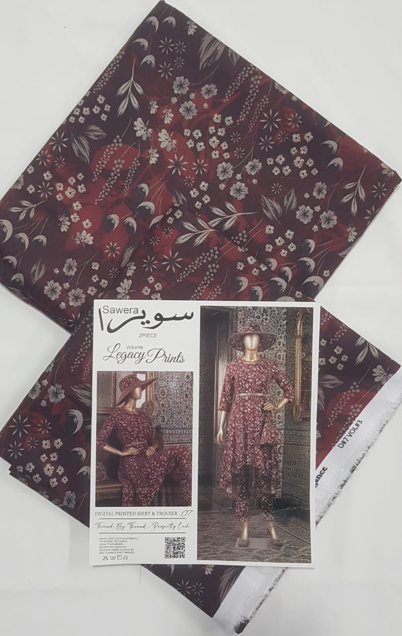🌟 SAWERA Legacy Prints 100% Original Lawn 2 PC Unstitched – Series 2025 🌟