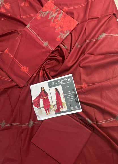 ✨ SARINA Unstitched Jacquard 3-Piece Collection ✨ Maroon SeaGreen