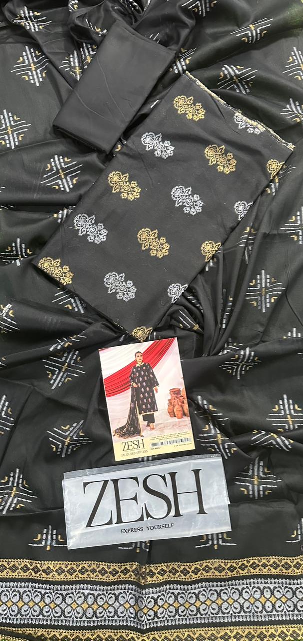 ZESH Unstitched Jacquard 100% Original 3 PCs Suit In WHOLESALE PRICE 💯✨