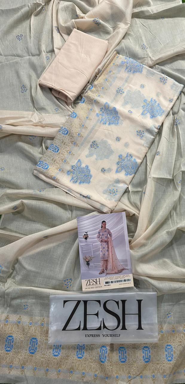 ZESH Unstitched Jacquard 100% Original 3 PCs Suit In WHOLESALE PRICE 💯✨