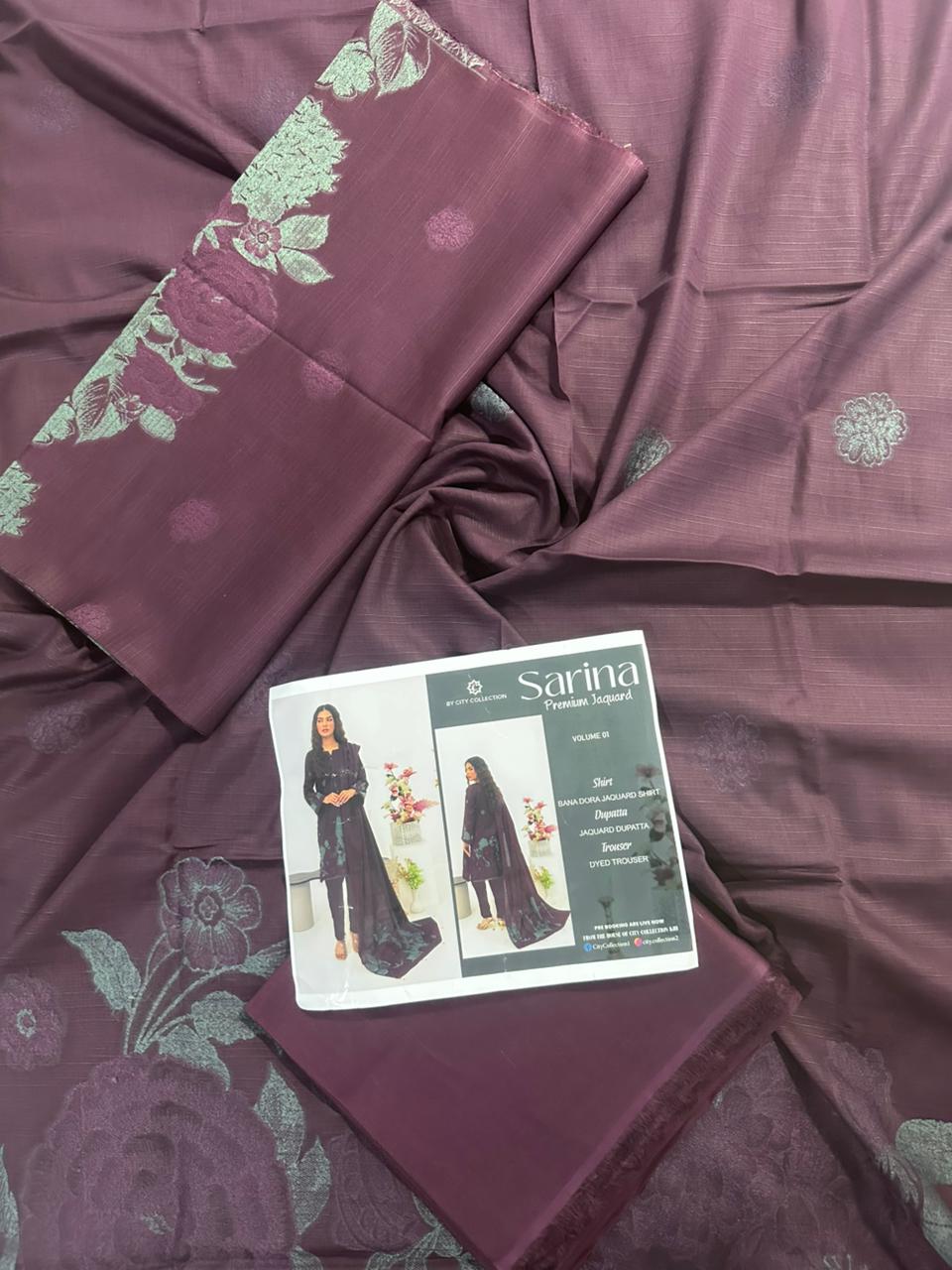 ✨ SARINA Unstitched Jacquard 3-Piece Collection ✨ Purple SeaGreen