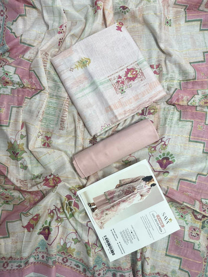 Saya Pastel Peach 3PCs Printed Lawn Unstitched Collection