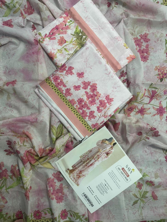 Saya Pastel Pink 3PCs Printed Lawn Unstitched Collection