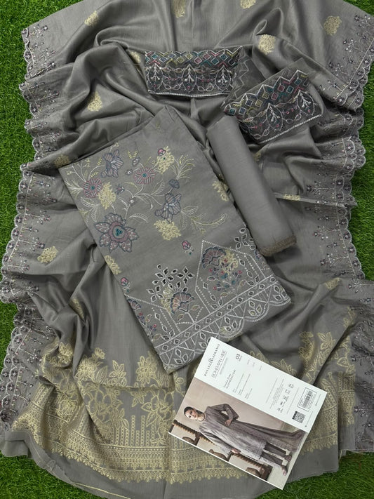 Bonanza Satrangi Smoke Grey Jacquard 3Pcs