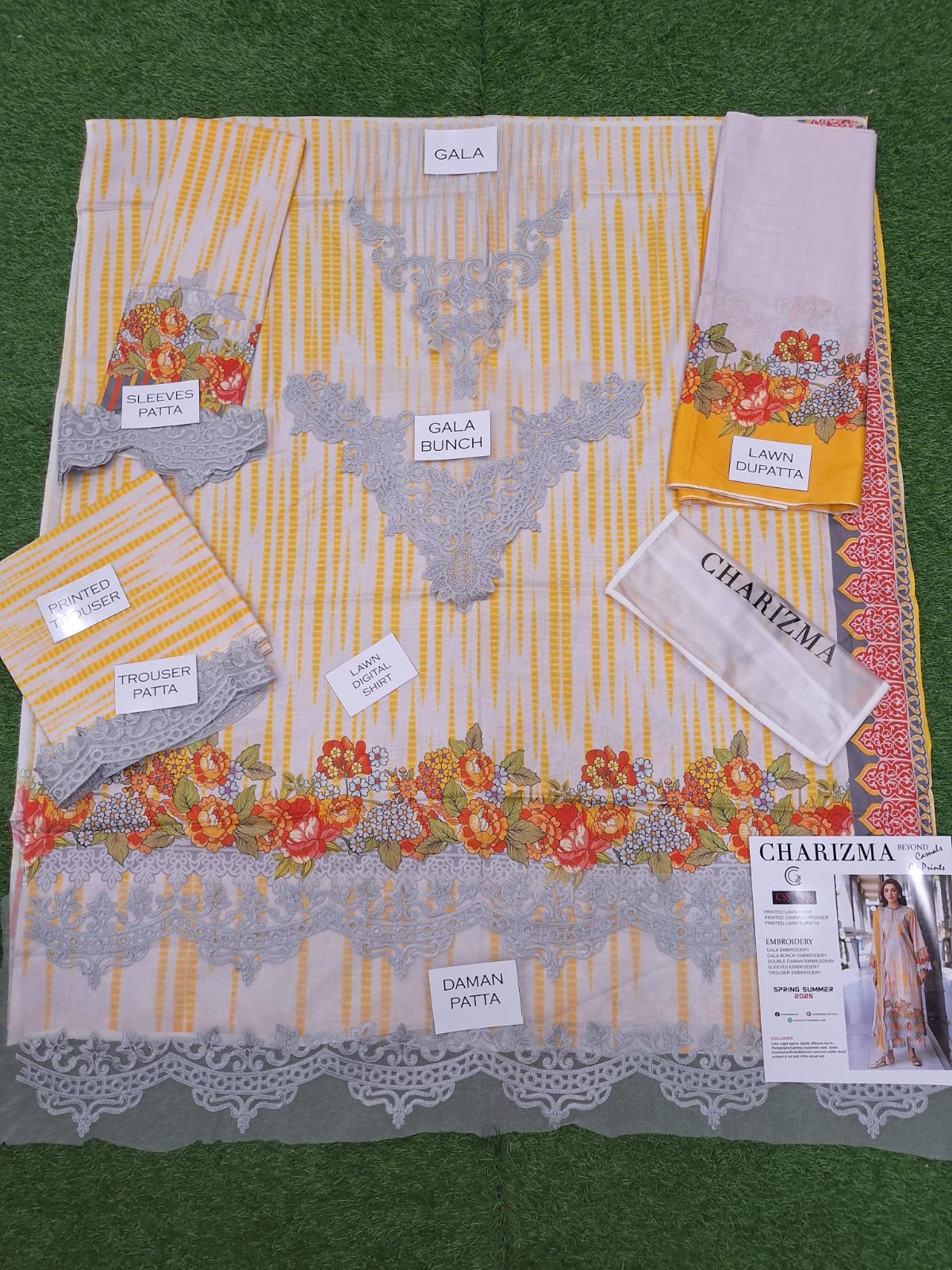 Charizma Embroidered Patches Lawn Unstitched 3 Piece With Printed Trouser 💞✨👌