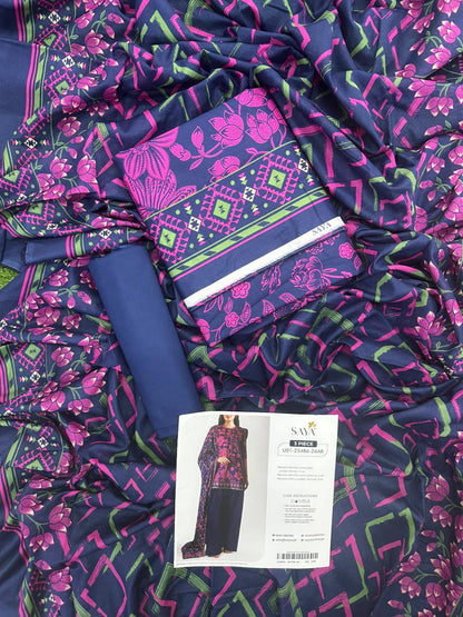 Saya Blue& Pink 3PCs Printed Lawn Unstitched Collection