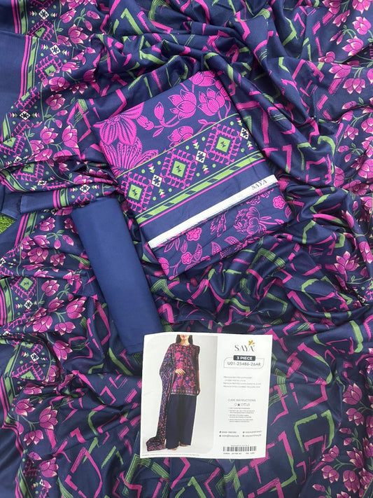 Saya Blue& Pink 3PCs Printed Lawn Unstitched Collection