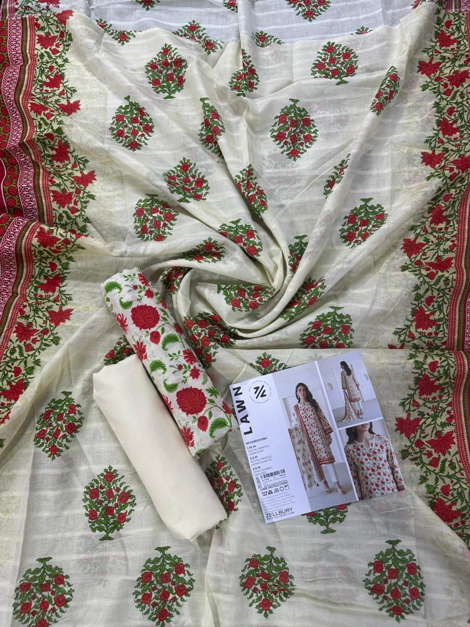 ZELLBURY Unstitched 3pcs Lawn Collection D.C:- WUS26X31084
