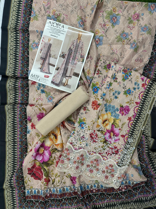MTF Digital Printed Embroidered Lawn Collection 2026 Design No: 4