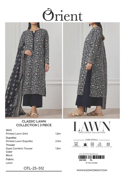 ✨ORIENT 100% ORIGINAL Unstitched Lawn 3 Piece✨ Design #OTL-25-512