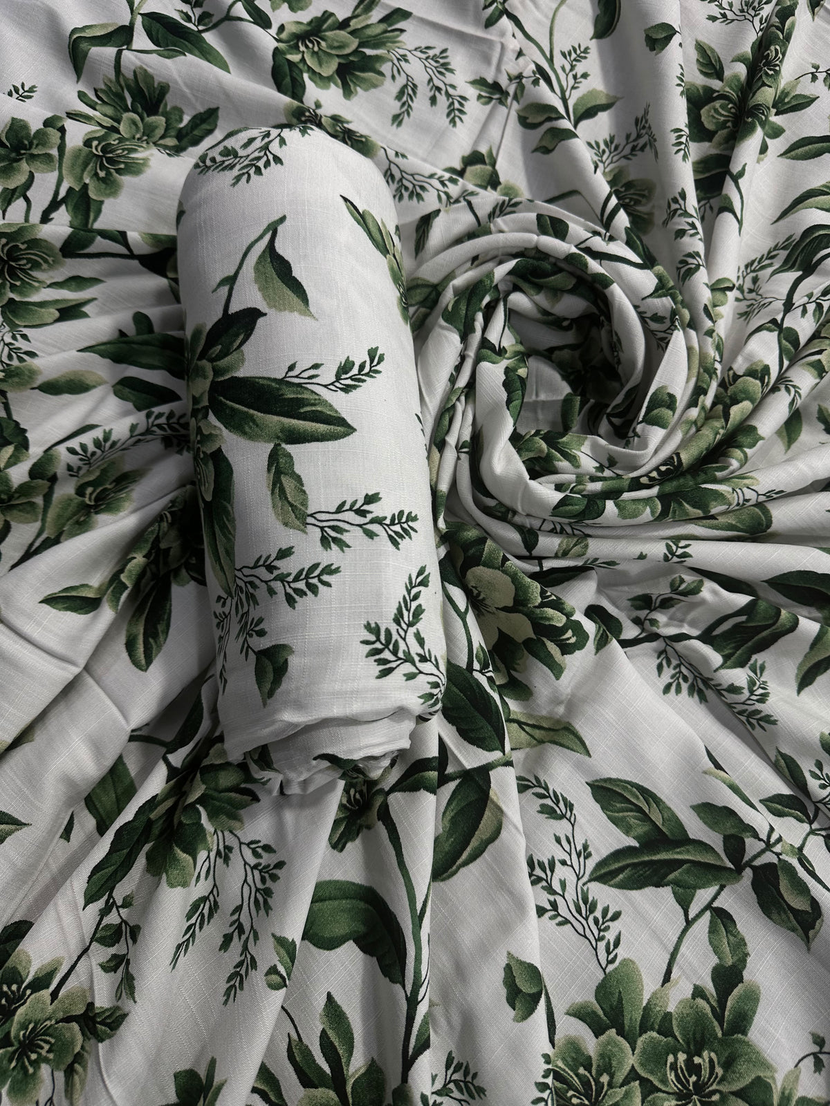 Digital Printed White leaves Linen Allover 2Pcs