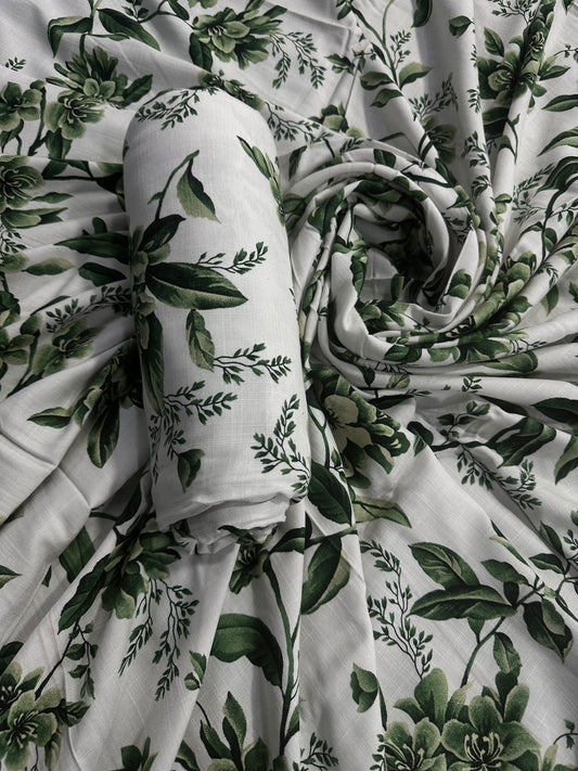Digital Printed White leaves Linen Allover 2Pcs