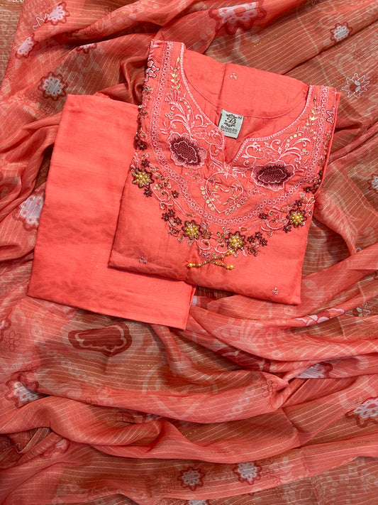 BQ EMBROIDERY PINK STITCHED 3PCS RANDOMLY DESIGN