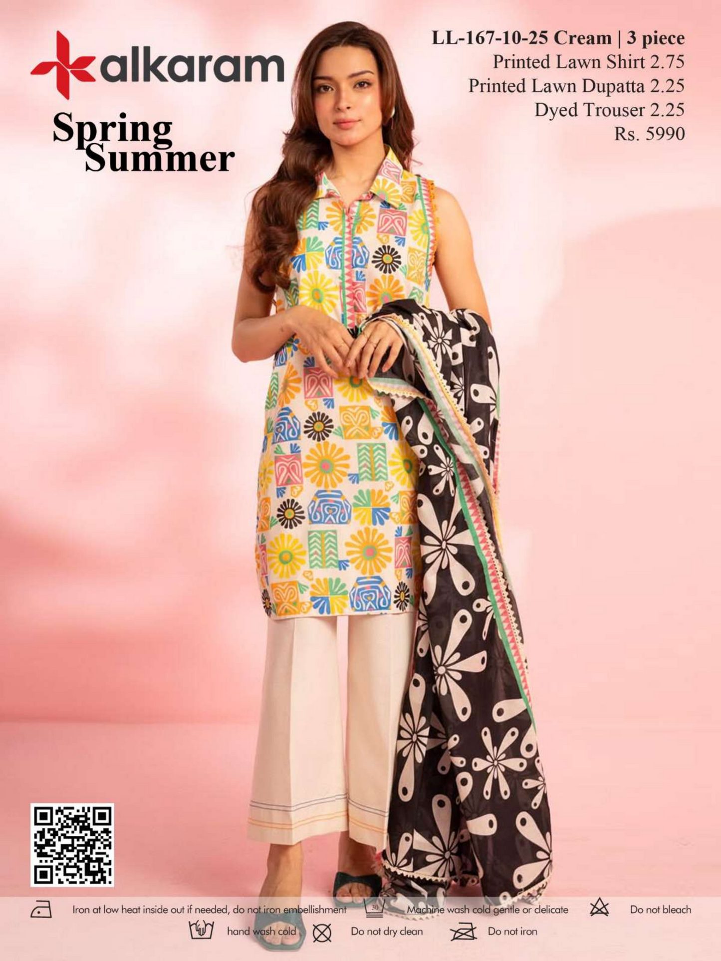 Alkaram 3 PCs Cream Printed Lawn Unstitched Collection