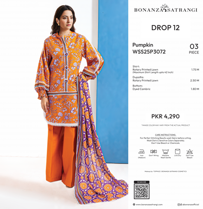 Bonanza Satrangi Unstitched Pumpkin - 3 Pc (WSS25P3072)